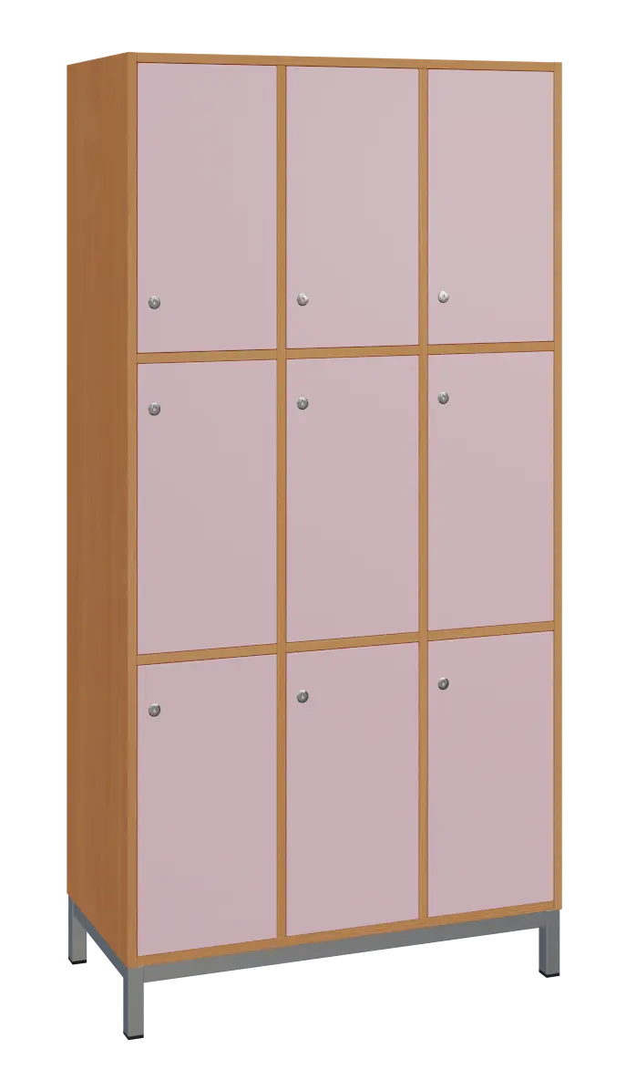 SBS-3333 šatní skříň 9-boxová, 1800x900x400 mm, kovové nohy, korpus buk royal, dvířka pastelově růžová